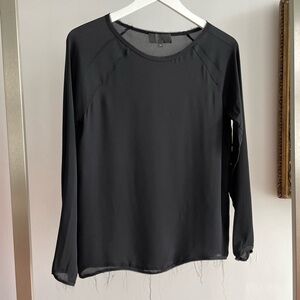 Nili Lotan Black Silk Chiffon Raw Hem Long Sleeve Top